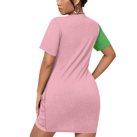 Image of Alpha Kappa Alpha Stacked Hem Dress With Short Sleeve(Plus Size)