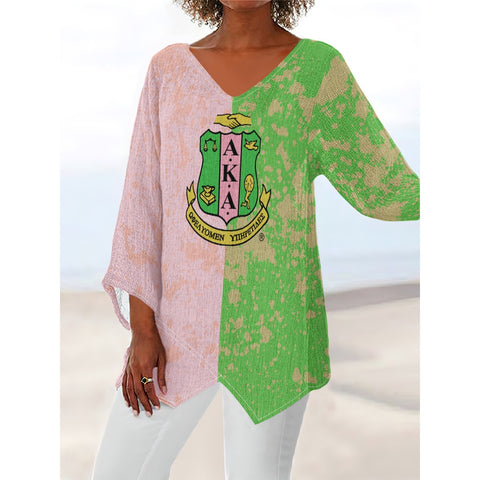 Image of Alpha Kappa Alpha V-neck T-shirt With Irregular Hem