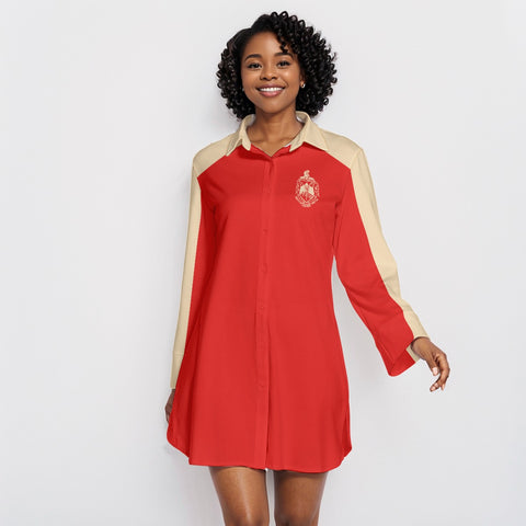Image of Delta Sigma Theta Lapel Shirt Dress With Long Sleeve