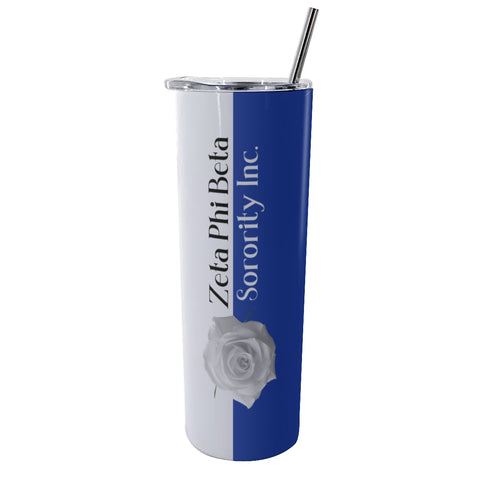 Image of Zeta Phi Beta Glitter Tumbler With Stainless Steel Straw 20oz