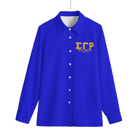 Image of Sigma Gamma Rho All-Over Print Women's Loose Elastic-Back Shirt With Long Sleeve