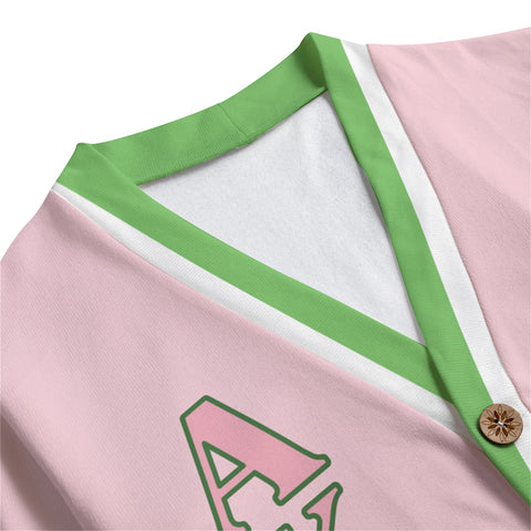 Image of Alpha Kappa Alpha V-neck Knitted Fleece Cardigan With Button Closure