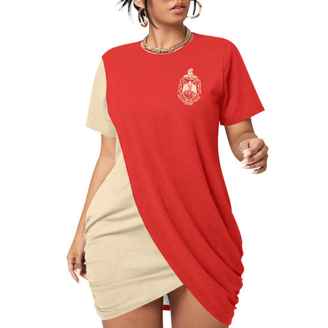 Image of Delta Sigma Theta Stacked Hem Dress With Short Sleeve（Plus Size）