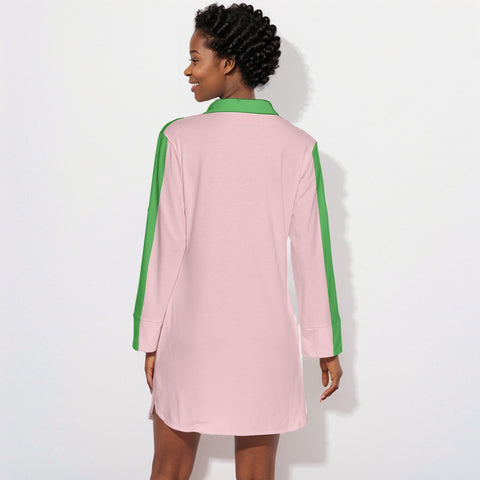 Image of Alpha Kappa Alpha Lapel Shirt Dress With Long Sleeve