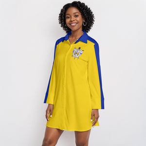 Sigma Gamma Rho Lapel Shirt Dress With Long Sleeve