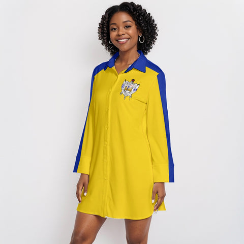 Image of Sigma Gamma Rho Lapel Shirt Dress With Long Sleeve