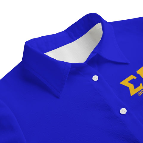 Image of Sigma Gamma Rho All-Over Print Women's Loose Elastic-Back Shirt With Long Sleeve
