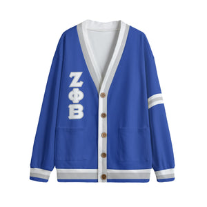 Zeta Phi Beta V-neck Knitted Fleece Cardigan With Button Closure