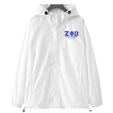 Image of Zeta Phi Beta All-Over Print Women’s Raglan Sleeve Windbreaker With Zipper Closure And Velcro