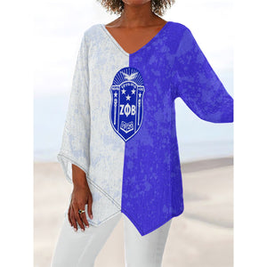 Zeta Phi Beta V-neck T-shirt With Irregular Hem