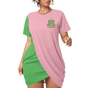 Alpha Kappa Alpha Stacked Hem Dress With Short Sleeve（Plus Size）