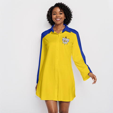 Image of Sigma Gamma Rho Lapel Shirt Dress With Long Sleeve