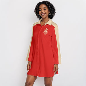 Delta Sigma Theta Lapel Shirt Dress With Long Sleeve