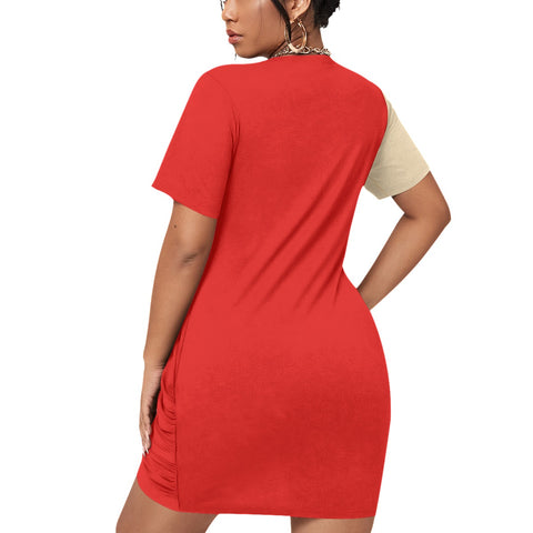 Image of Delta Sigma Theta Stacked Hem Dress With Short Sleeve（Plus Size）