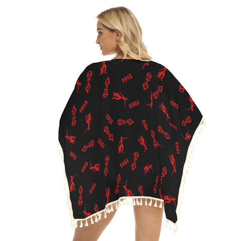 Image of Delta Sigma Theta All-Over Print Women's Square Fringed Shawl