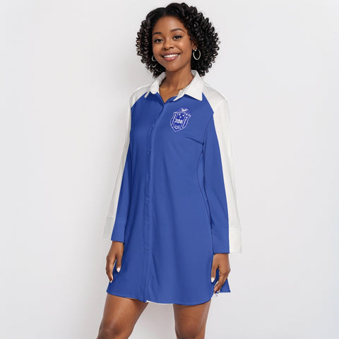 Image of Zeta Phi Beta Lapel Shirt Dress With Long Sleeve