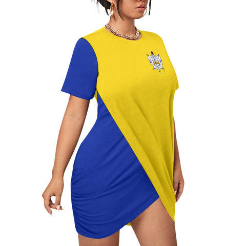 Image of Sigma Gamma Rho Stacked Hem Dress With Short Sleeve（Plus Size）