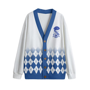 Phi Beta Sigma All-Over Print Unisex V-neck Knitted Fleece Cardigan With Button Closure