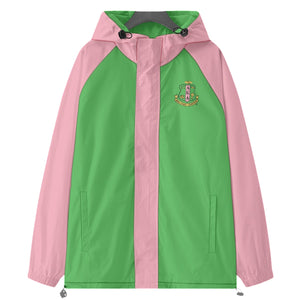 Alpha Kappa Alpha Raglan Sleeve Windbreaker With Zipper Closure And Velcro