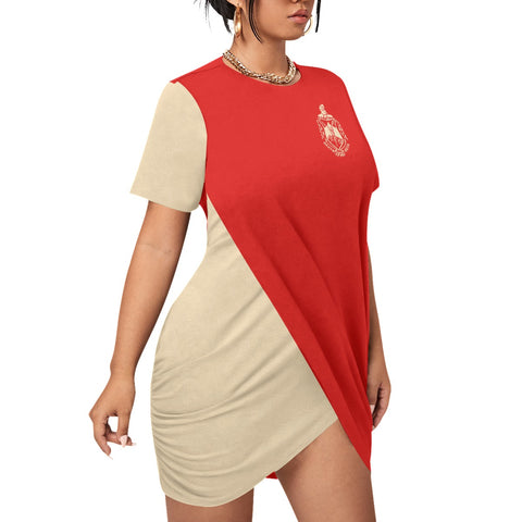 Image of Delta Sigma Theta Stacked Hem Dress With Short Sleeve（Plus Size）