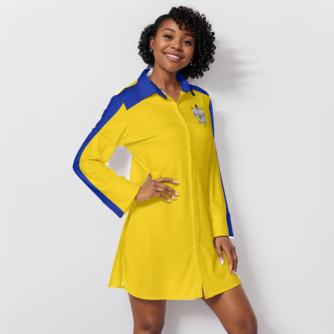 Image of Sigma Gamma Rho Lapel Shirt Dress With Long Sleeve