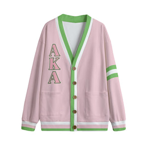 Alpha Kappa Alpha V-neck Knitted Fleece Cardigan With Button Closure