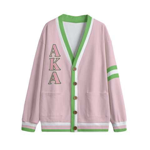 Image of Alpha Kappa Alpha V-neck Knitted Fleece Cardigan With Button Closure