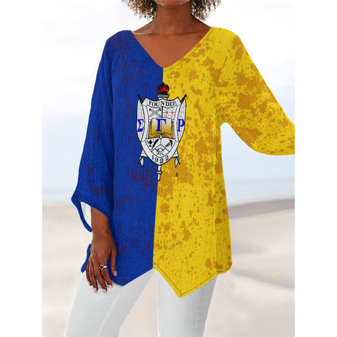 Image of Sigma Gamma Rho V-neck T-shirt With Irregular Hem