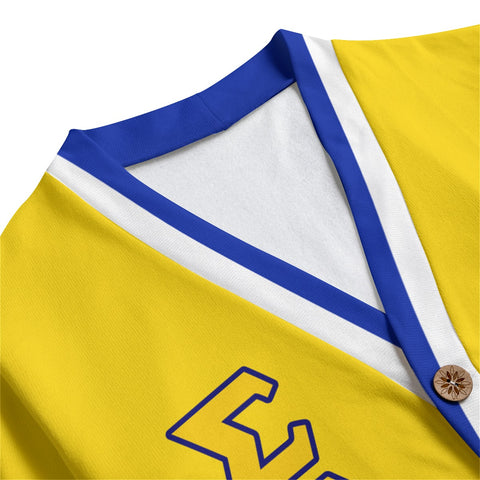 Image of Sigma Gamma Rho V-neck Knitted Fleece Cardigan With Button Closure