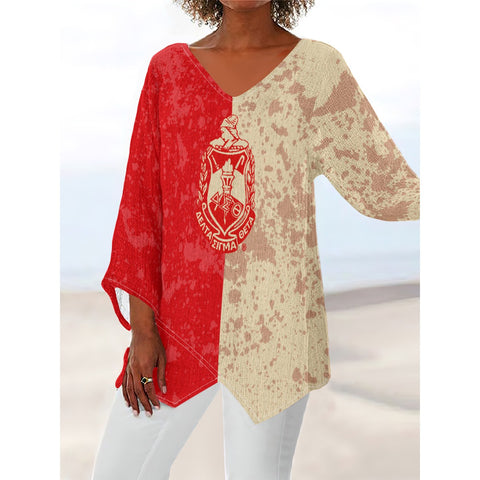 Image of Delta Sigma Theta V-neck T-shirt With Irregular Hem