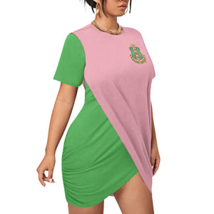 Alpha Kappa Alpha Stacked Hem Dress With Short Sleeve（Plus Size）