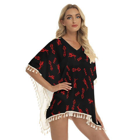 Image of Delta Sigma Theta All-Over Print Women's Square Fringed Shawl