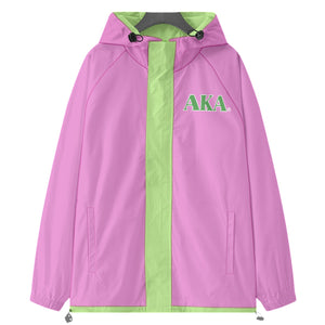 Alpha Kappa Alpha Raglan Sleeve Windbreaker With Zipper Closure And Velcro