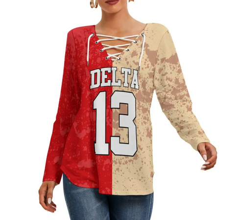 Image of Delta Sigma Theta Long Sleeve Neckline Tie Sweatshirt