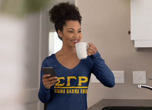 Sigma Gamma Rho All-Over Print Women's V-Neck Long Sleeves T-Shirt